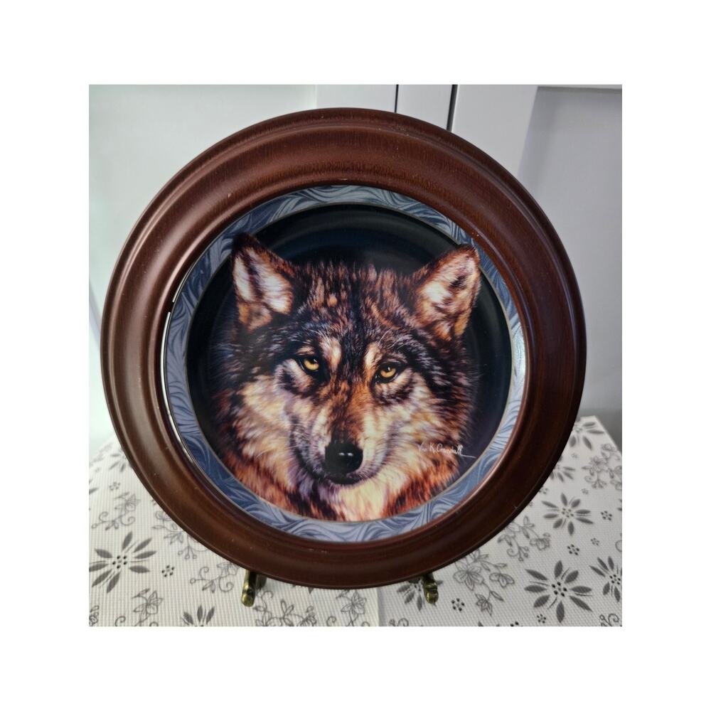 Vintage 1995 Bradford Exchange Mystic Spirit “Silent Encounter”Wolf Plate Framed